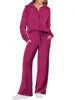 Loungewear Set - Quarter Zip Pullover Sweatshirt With Wide Leg Sweatpants