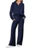Loungewear Set - Quarter Zip Pullover Sweatshirt With Wide Leg Sweatpants