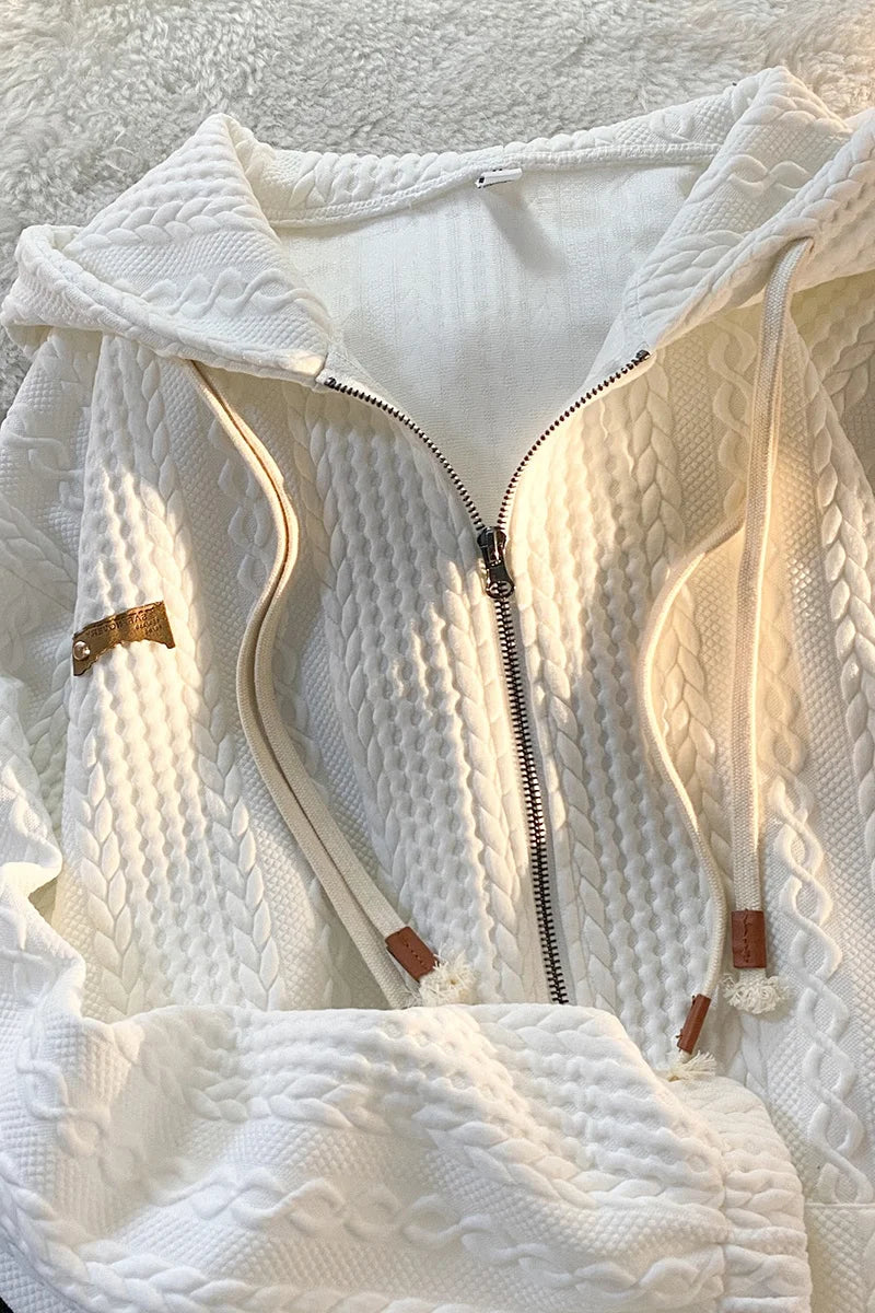 Loose Vintage Knitted Zip-Up Hoodie